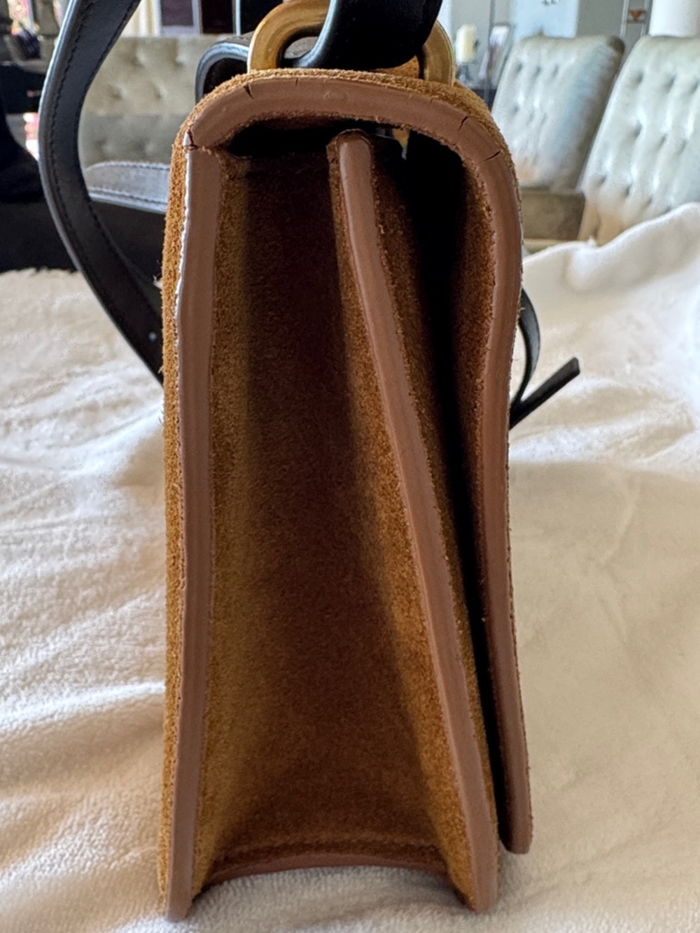 Saint Laurent Brown Suede Crossbody Bag with Black YSL Hardware (pre-loved) - Picture 10 of 15